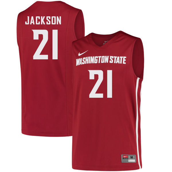 Men #21 Dishon Jackson Washington State Cougars College Basketball Jerseys Sale-Crimson